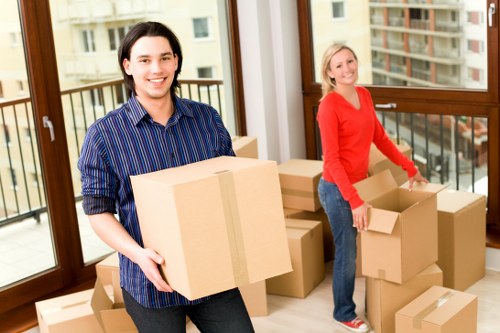 Packed household items ready for a move in Soho